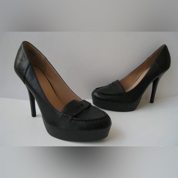 NINE & CO.WINTOLA BLACK FAUX LEATHER PLATFORM PUMP 5" HEELS - Picture 2 of 7